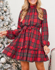Women's Dress Plaid Wrap Mini Long Sleeve 1