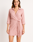 Women's Dress Tie Waist Mini With 3/4 Sleeves 0
