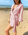 Women's Dress Tie Waist Mini With 3/4 Sleeves 1