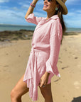 Women's Dress Tie Waist Mini With 3/4 Sleeves 2