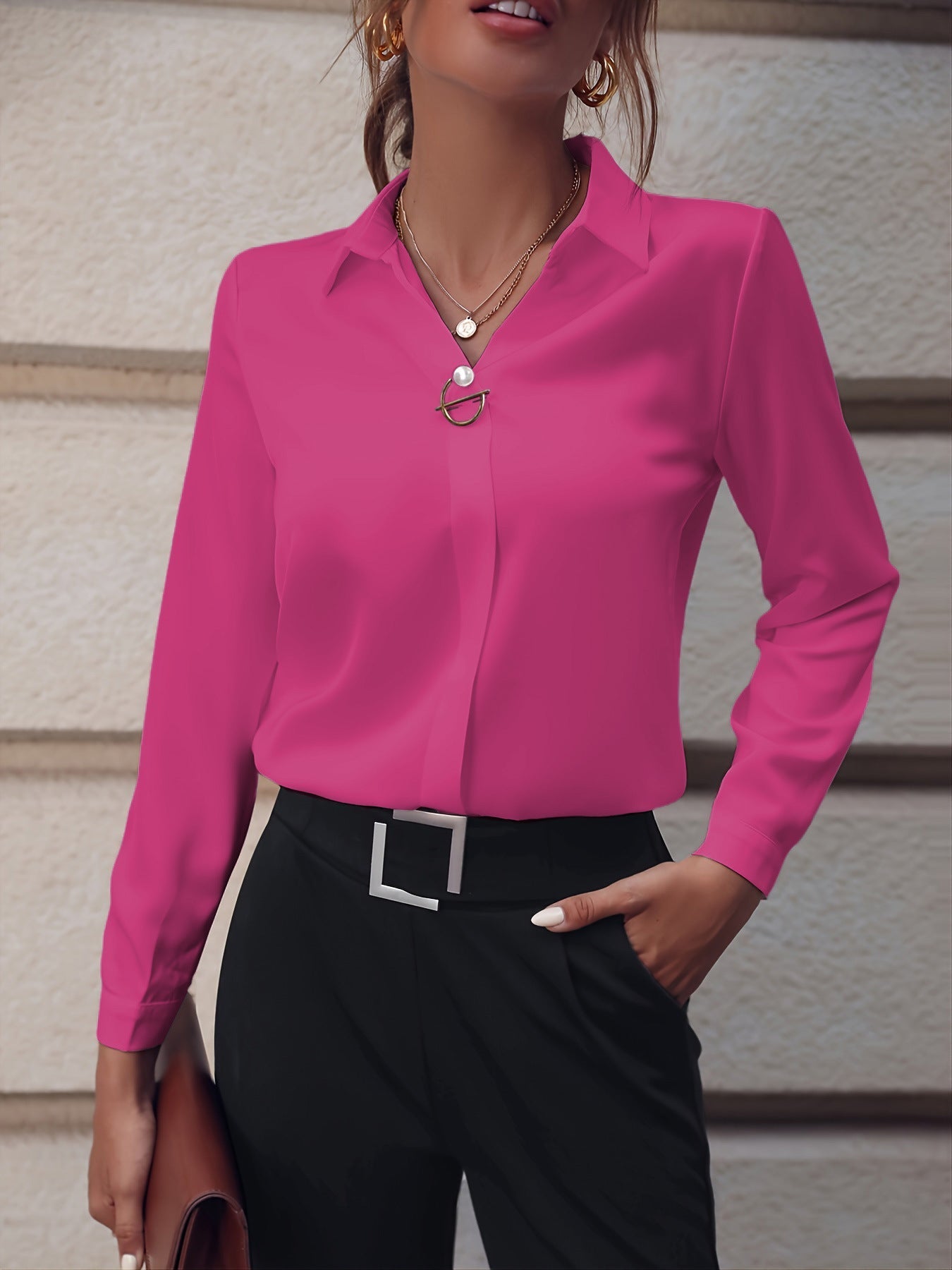 Women's long sleeve blouse slim fit in white