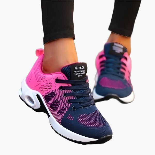 Women's orthopedic sneakers in pink and blue with cushioned supportive sole
