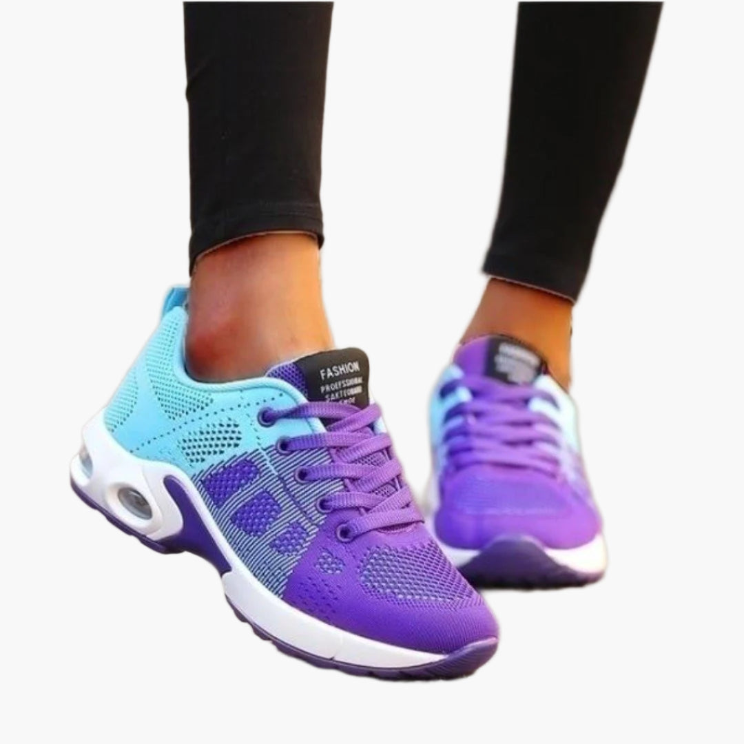 Women's orthopedic sneakers in pink and blue with cushioned supportive sole