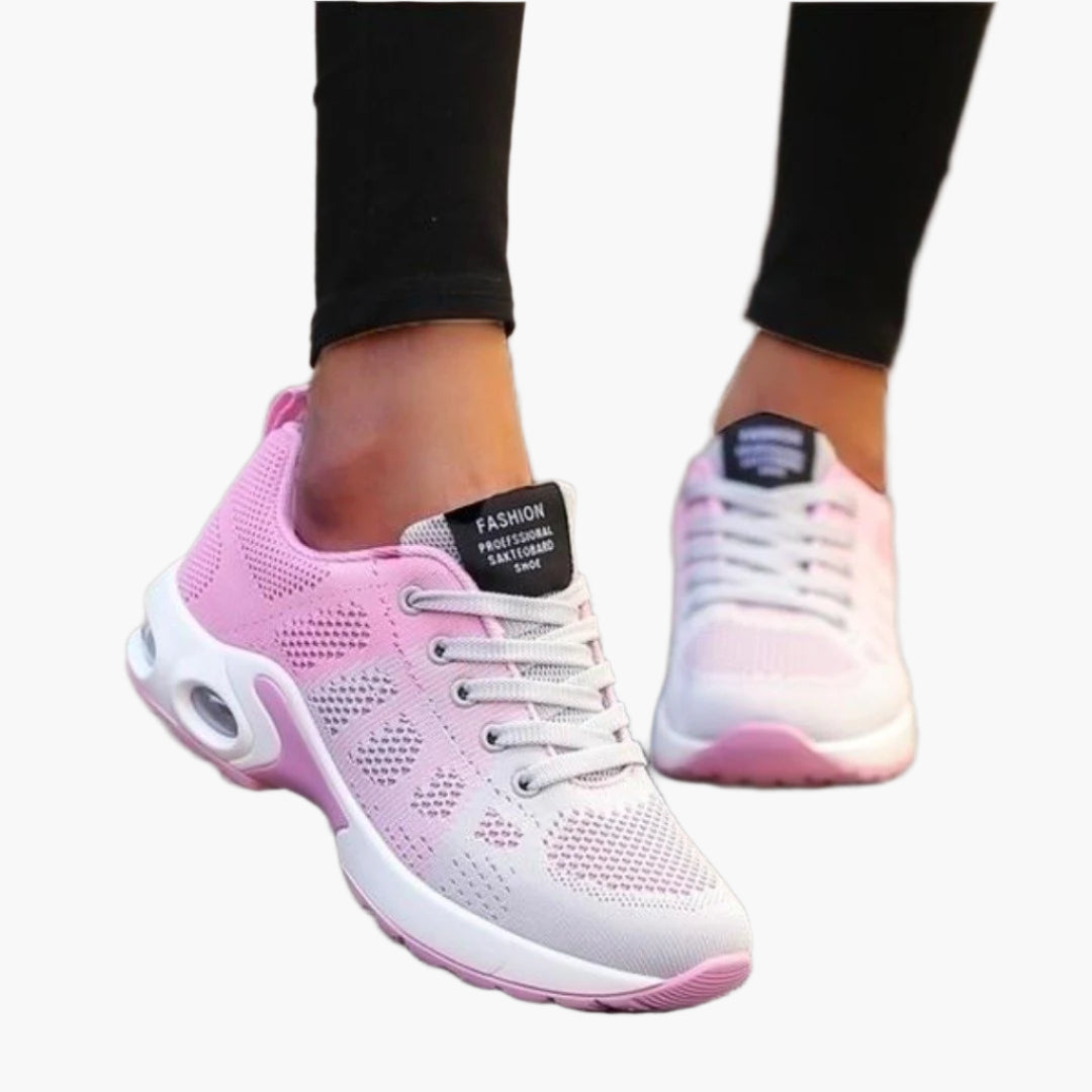 Women's orthopedic sneakers in pink and blue with cushioned supportive sole