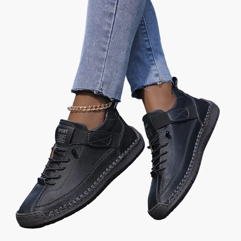 Women's black orthopedic chunky sneakers with wide toe box and sporty cushioned sole