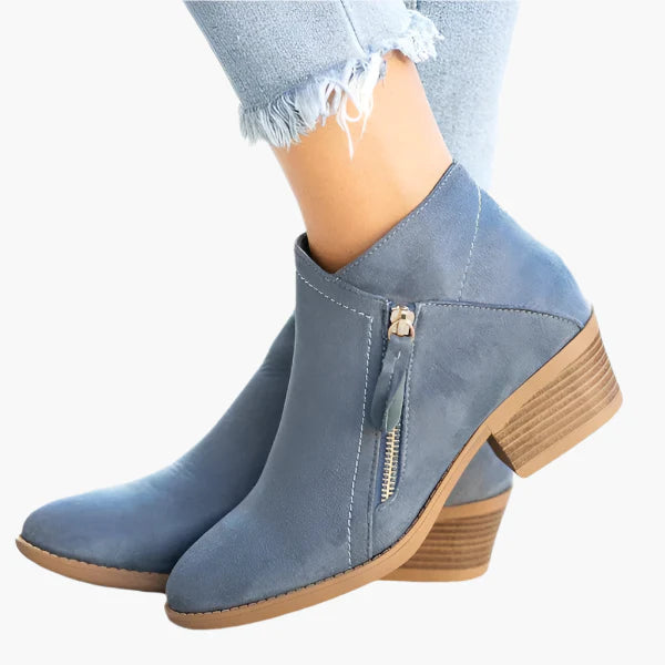 Women's orthopedic ankle boots in blue with anatomical footbed and retro design