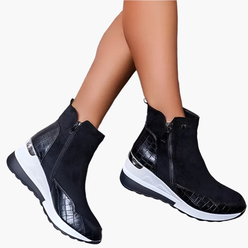 Women's orthopedic wedge ankle boots in beige with side zip fastening