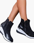 Women's orthopedic wedge ankle boots in beige with side zip fastening