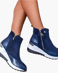 Women's orthopedic wedge ankle boots in beige with side zip fastening