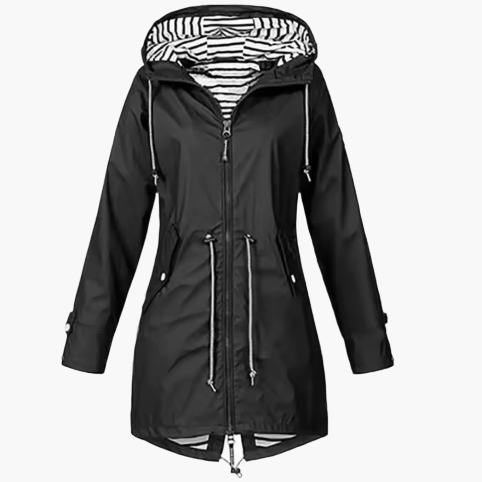 women's black hooded waterproof windbreaker rain jacket