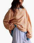 Women's oversized striped knit jumper in sky blue, relaxed fit, cosy winter knitwear