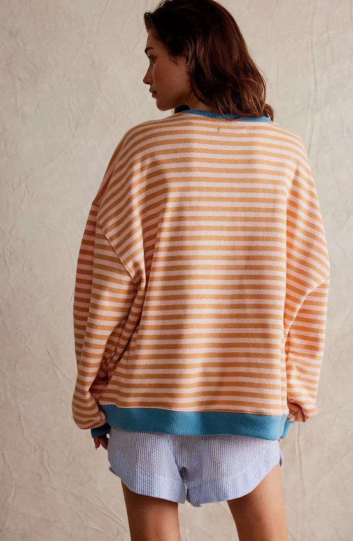 Women's oversized striped knit jumper in sky blue, relaxed fit, cosy winter knitwear