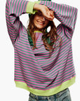 Women's oversized striped knit jumper in sky blue — relaxed fit for NZ winter
