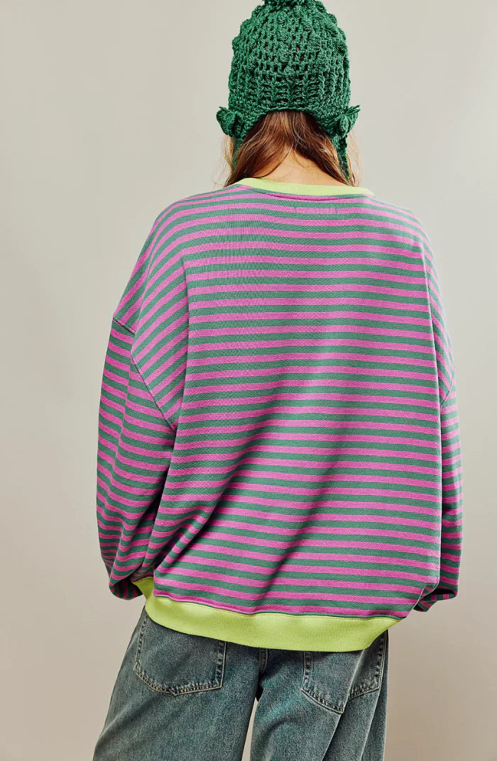 Women's oversized striped knit jumper in sky blue — relaxed fit for NZ winter