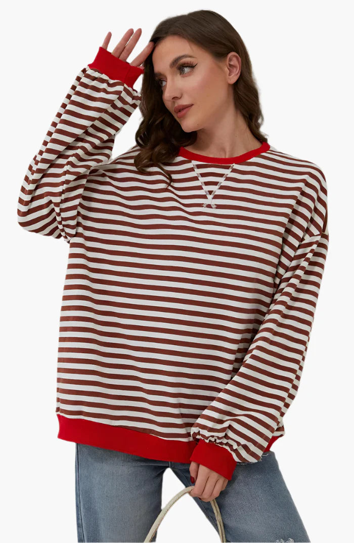 Women's oversized striped knit jumper in sky blue — relaxed fit for NZ winter