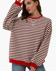 Women's oversized striped knit jumper in sky blue — relaxed fit for NZ winter