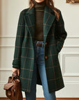 Women's dark green retro plaid tweed coat with lapel