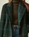 Women's dark green retro plaid tweed coat with lapel