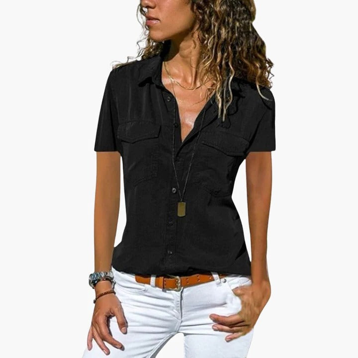Women's Shirt Short Sleeve Button-Up Casual 0