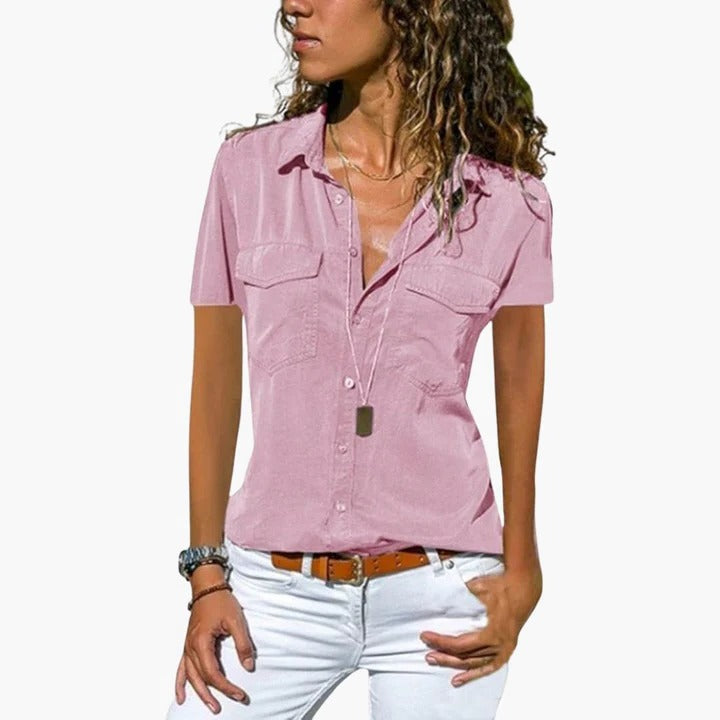 Women's Shirt Short Sleeve Button-Up Casual 1