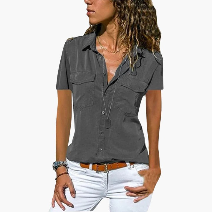 Women's Shirt Short Sleeve Button-Up Casual 2