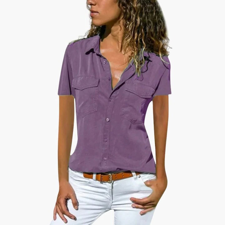 Women's Shirt Short Sleeve Button-Up Casual 3
