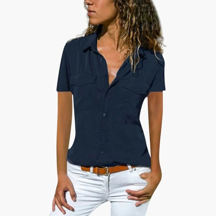 Women's Shirt Short Sleeve Button-Up Casual 4