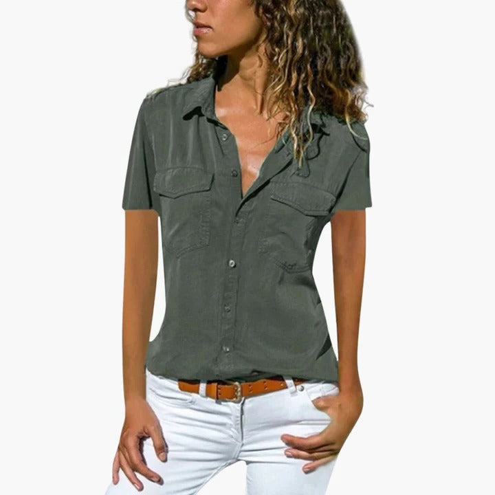 Women's Shirt Short Sleeve Button-Up Casual 5