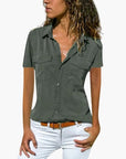 Women's Shirt Short Sleeve Button-Up Casual 5