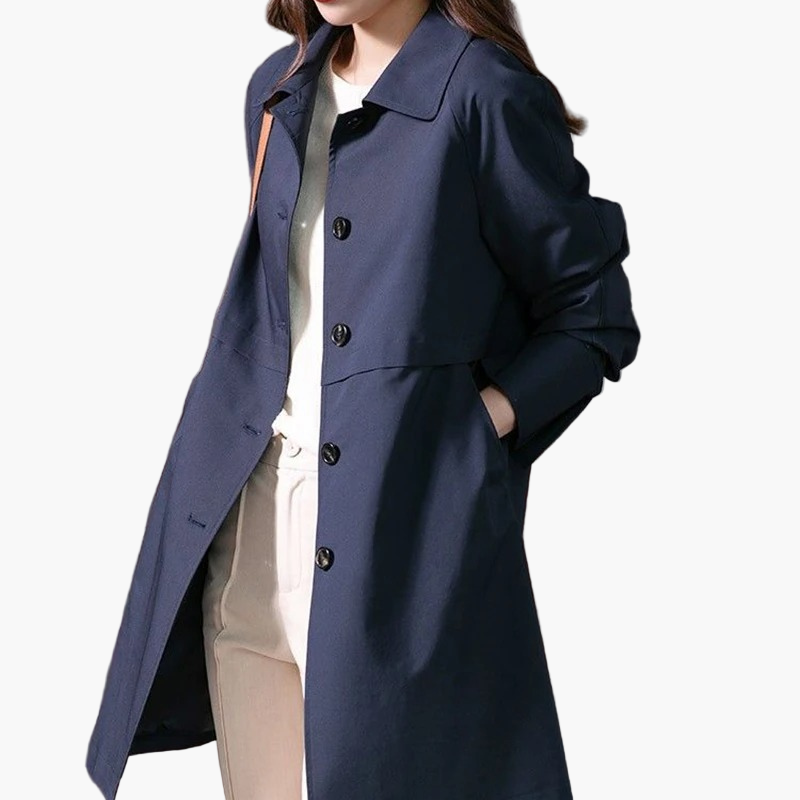women's dark blue cropped single-breasted trench coat
