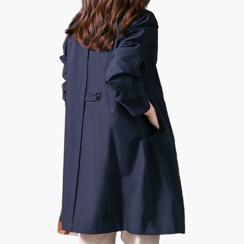 women's dark blue cropped single-breasted trench coat