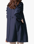 women's dark blue cropped single-breasted trench coat
