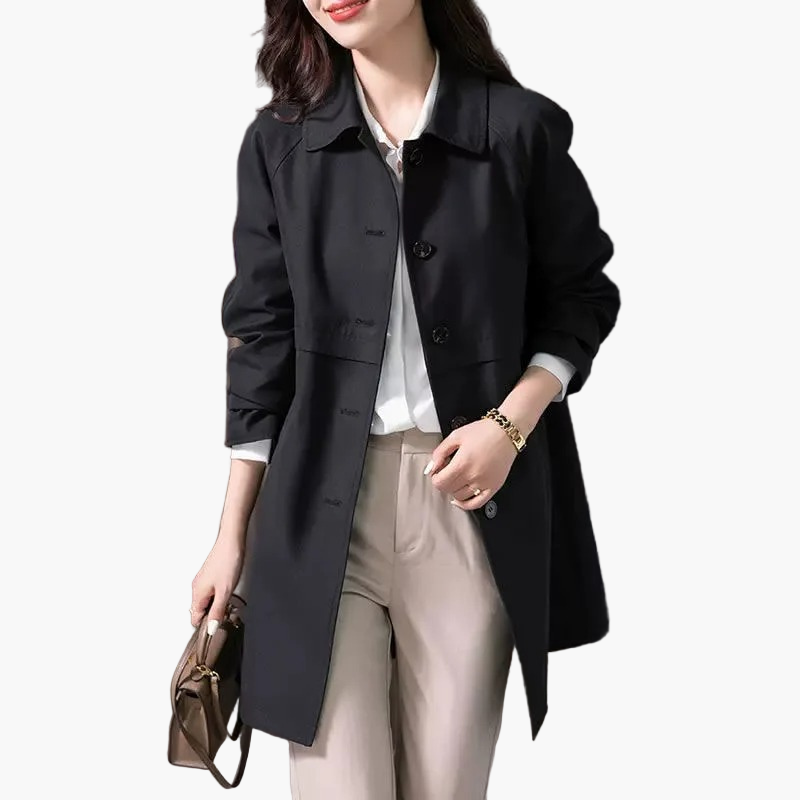 women's dark blue cropped single-breasted trench coat