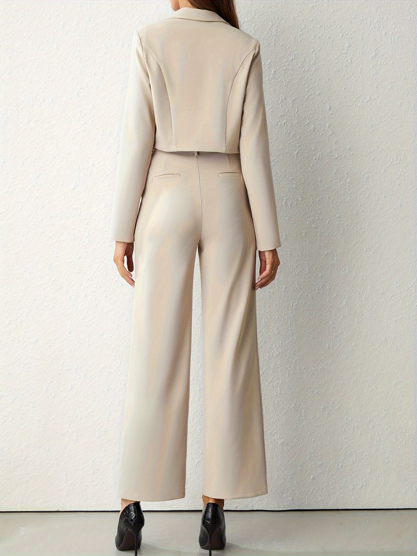 Women's Suit Cropped Blazer Wide Leg Pants 1