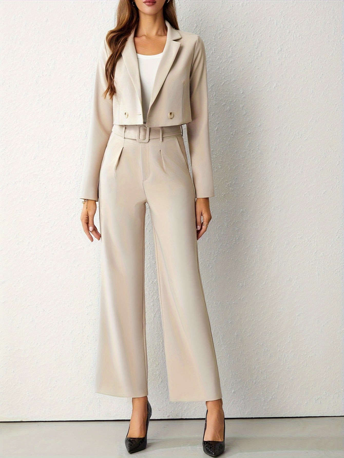 Women's Suit Cropped Blazer Wide Leg Pants 5