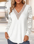 Women's T Shirt with Lace Sleeves, V Neck 1