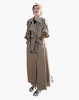 women's grey oversized long double-breasted trench coat