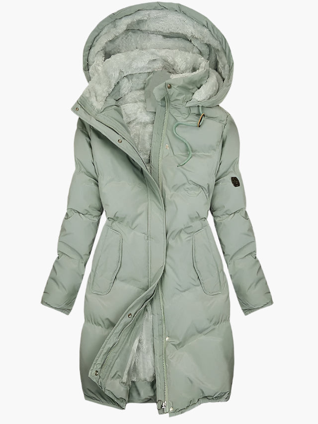 women's green hooded padded quilted winter coat parka
