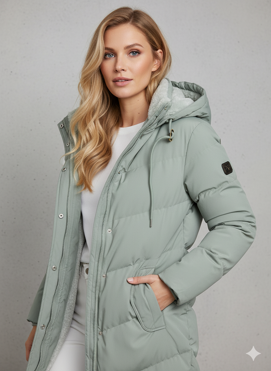 women's green hooded padded quilted winter coat parka