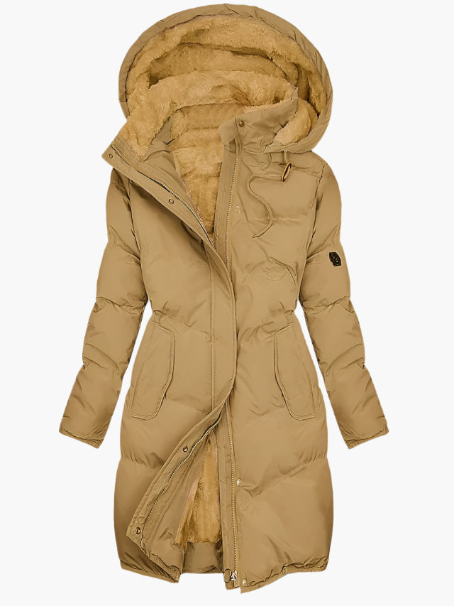 women's green hooded padded quilted winter coat parka