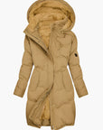 women's green hooded padded quilted winter coat parka
