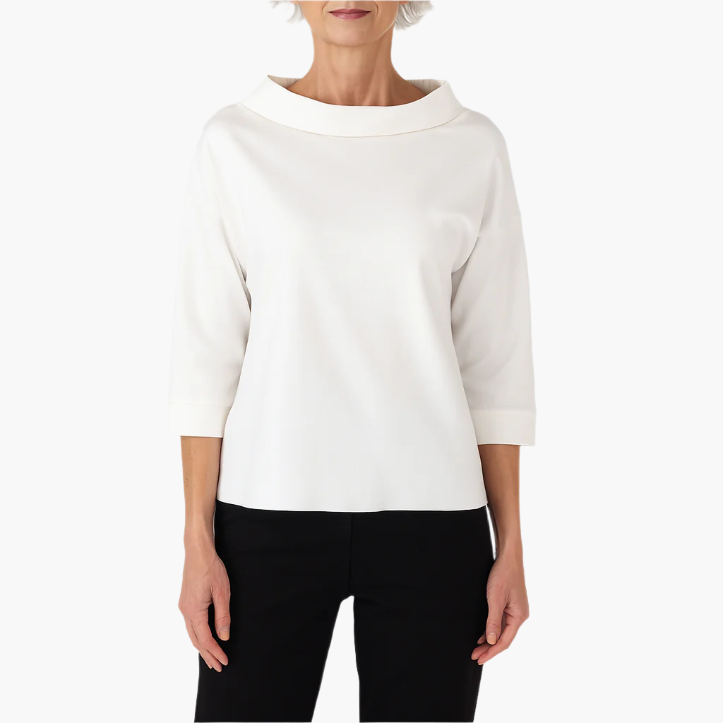 Women's stand collar top long sleeve in white