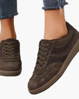 Women's vintage brown retro sneakers with low-top profile and cushioned insole