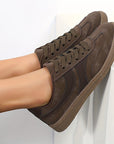 Women's vintage brown retro sneakers with low-top profile and cushioned insole