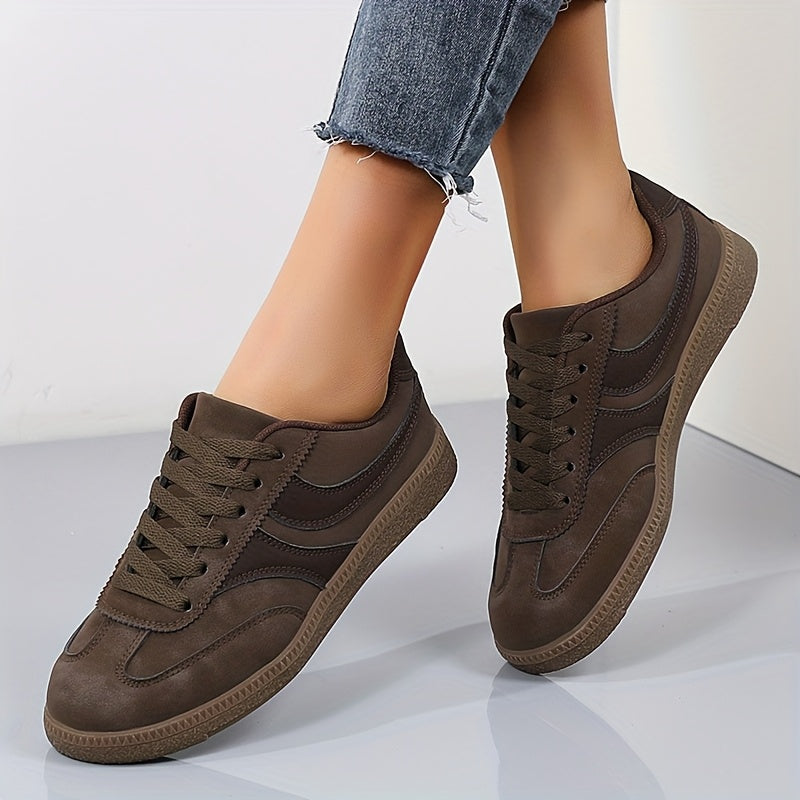 Women's vintage brown retro sneakers with low-top profile and cushioned insole