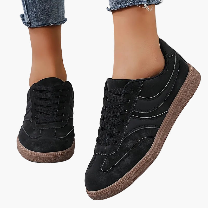 Women's vintage brown retro sneakers with low-top profile and cushioned insole