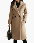 women's camel belted slim fit winter coat
