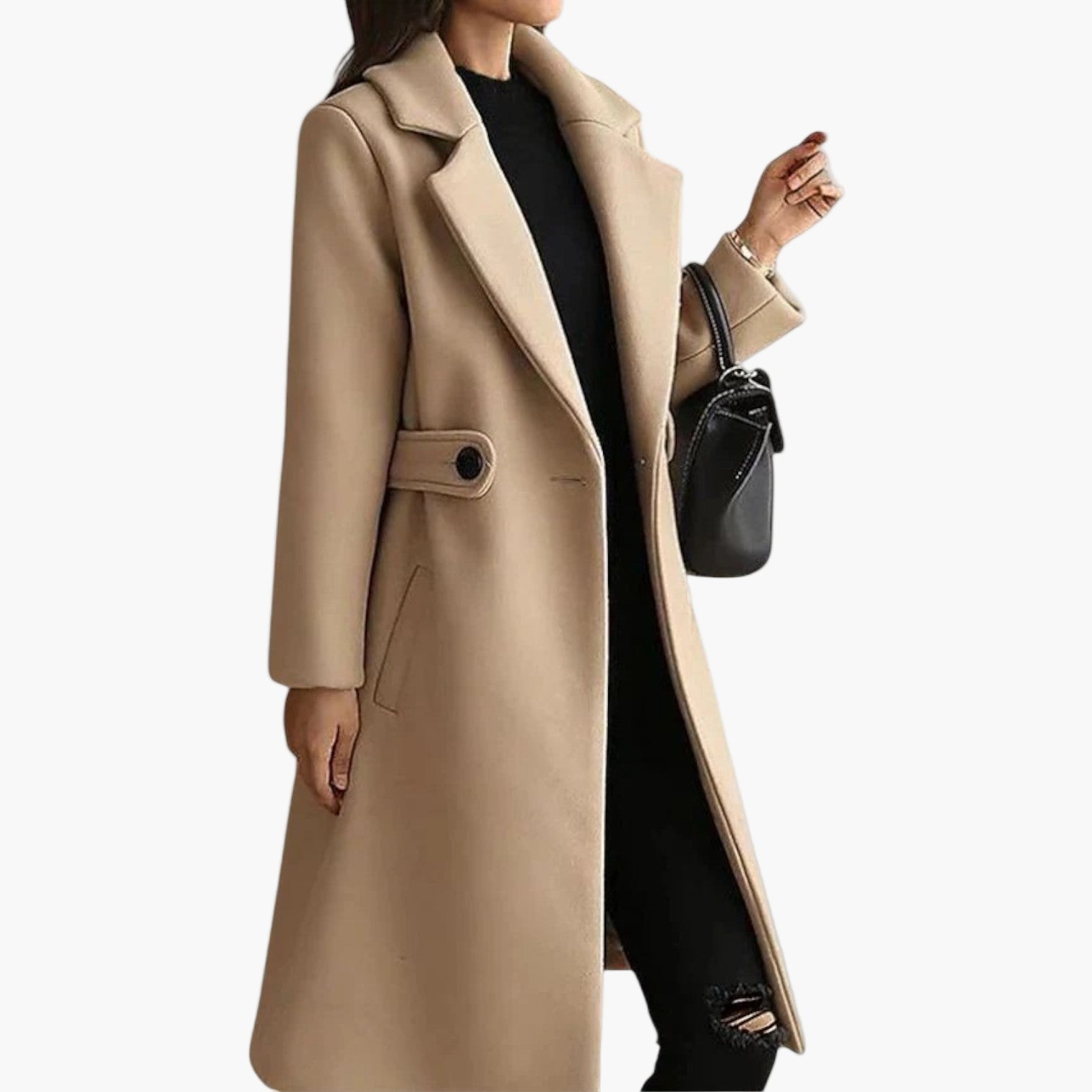 women's camel belted slim fit winter coat