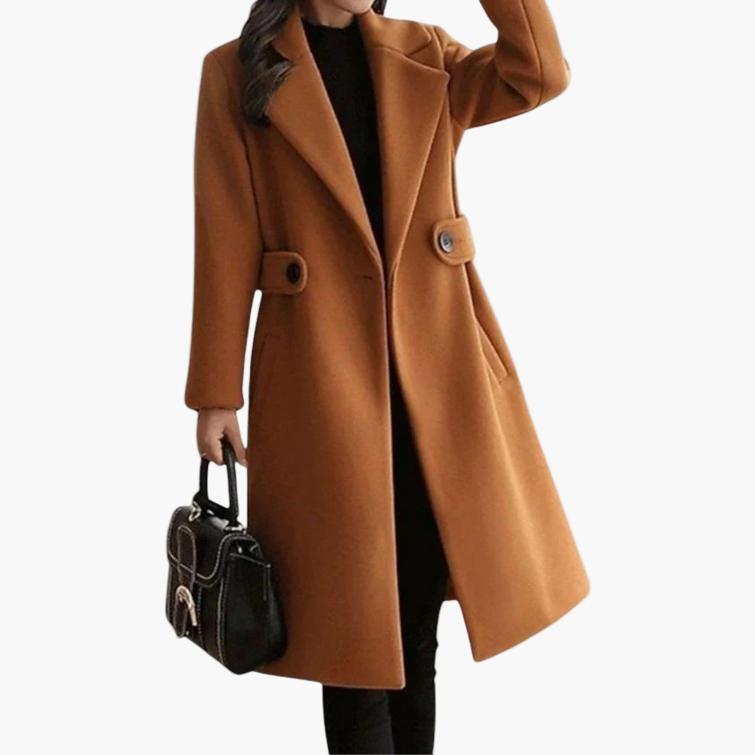 women's camel belted slim fit winter coat