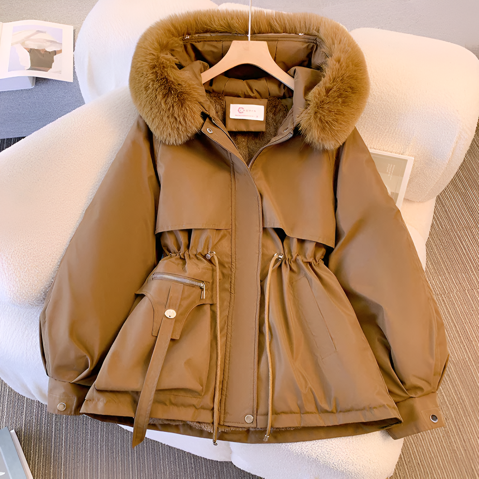 Women's White Hooded Parka elegant warm winter coat